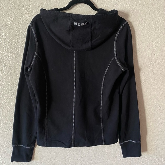 BCBG Zip Up Hoodie Size XL Black Cotton Branded Logos Y2K - Picture 3 of 10